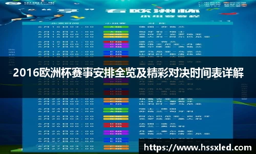 2016欧洲杯赛事安排全览及精彩对决时间表详解